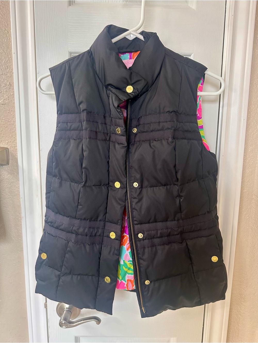 Lilly Pulitzer Black Shell Jacket with Bright Tropical Liner